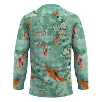 Green Palaka Hawaiian And Japanese Hockey Jersey Sakura Lei With Koi Fish DT05 - Polynesian Pride