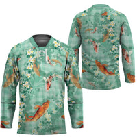 Green Palaka Hawaiian And Japanese Hockey Jersey Sakura Lei With Koi Fish DT05 - Polynesian Pride