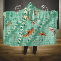 Green Palaka Hawaiian And Japanese Hooded Blanket Sakura Lei With Koi Fish DT05 - Polynesian Pride