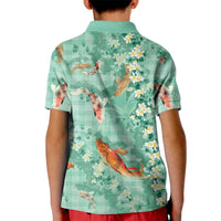 Green Palaka Hawaiian And Japanese Kid Polo Shirt Sakura Lei With Koi Fish DT05 - Polynesian Pride
