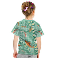 Green Palaka Hawaiian And Japanese Kid T Shirt Sakura Lei With Koi Fish DT05 - Polynesian Pride