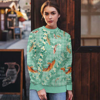 Green Palaka Hawaiian And Japanese Ugly Christmas Sweater Sakura Lei With Koi Fish - Polynesian Pride