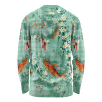 Green Palaka Hawaiian And Japanese Long Sleeve Shirt Sakura Lei With Koi Fish DT05 - Polynesian Pride