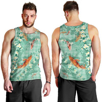 Green Palaka Hawaiian And Japanese Men Tank Top Sakura Lei With Koi Fish DT05 - Polynesian Pride