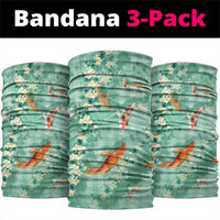 Green Palaka Hawaiian And Japanese Neck Gaiter Sakura Lei With Koi Fish DT05 package One Size: 25*50cm Green - Polynesian Pride
