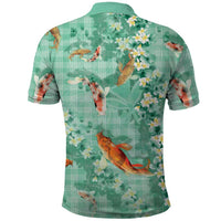 Green Palaka Hawaiian And Japanese Polo Shirt Sakura Lei With Koi Fish DT05 - Polynesian Pride