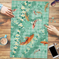 Green Palaka Hawaiian And Japanese Puzzle Sakura Lei With Koi Fish DT05 Green - Polynesian Pride