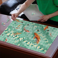 Green Palaka Hawaiian And Japanese Puzzle Sakura Lei With Koi Fish DT05 - Polynesian Pride