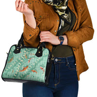 Green Palaka Hawaiian And Japanese Shoulder Handbag Sakura Lei With Koi Fish DT05 - Polynesian Pride
