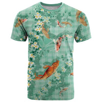 Green Palaka Hawaiian And Japanese T Shirt Sakura Lei With Koi Fish - Polynesian Pride