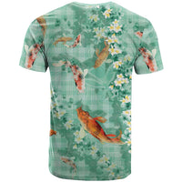 Green Palaka Hawaiian And Japanese T Shirt Sakura Lei With Koi Fish DT05 - Polynesian Pride