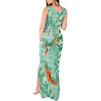 Green Palaka Hawaiian And Japanese Tank Maxi Dress Sakura Lei With Koi Fish - Polynesian Pride