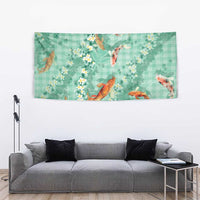Green Palaka Hawaiian And Japanese Tapestry Sakura Lei With Koi Fish - Polynesian Pride