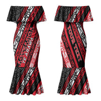 Personalised Aotearoa Te Arawa Family Matching Mermaid Dress and Hawaiian Shirt New Zealand Maori Tribal Fern Pattern DT05 Mom's Dress Red - Polynesian Pride