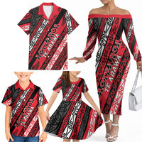 Personalised Aotearoa Te Arawa Family Matching Off The Shoulder Long Sleeve Dress and Hawaiian Shirt New Zealand Maori Tribal Fern Pattern DT05 - Polynesian Pride