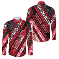 Personalised Aotearoa Te Arawa Family Matching Puletasi and Hawaiian Shirt New Zealand Maori Tribal Fern Pattern DT05 Dad's Shirt - Long Sleeve Red - Polynesian Pride