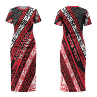 Personalised Aotearoa Te Arawa Family Matching Short Sleeve Bodycon Dress and Hawaiian Shirt New Zealand Maori Tribal Fern Pattern DT05 Mom's Dress Red - Polynesian Pride