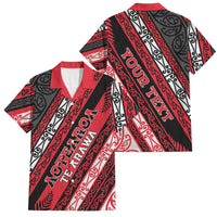 Personalised Aotearoa Te Arawa Family Matching Short Sleeve Bodycon Dress and Hawaiian Shirt New Zealand Maori Tribal Fern Pattern DT05 Dad's Shirt - Short Sleeve Red - Polynesian Pride