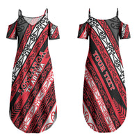 Personalised Aotearoa Te Arawa Family Matching Summer Maxi Dress and Hawaiian Shirt New Zealand Maori Tribal Fern Pattern DT05 Mom's Dress Red - Polynesian Pride