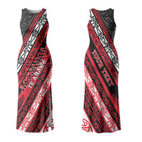 Personalised Aotearoa Te Arawa Family Matching Tank Maxi Dress and Hawaiian Shirt New Zealand Maori Tribal Fern Pattern DT05 Mom's Dress Red - Polynesian Pride