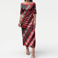 Personalised Aotearoa Te Arawa Puletasi New Zealand Maori Tribal Fern Pattern DT05 Long Dress Red - Polynesian Pride