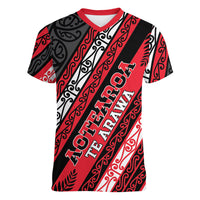 Personalised Aotearoa Te Arawa Women V-Neck T-Shirt New Zealand Maori Tribal Fern Pattern