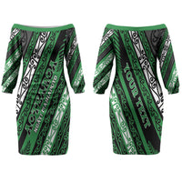 Personalised Aotearoa Ngati Maniapoto Couples Matching Off The Shoulder Long Sleeve Dress and Long Sleeve Button Shirt New Zealand Maori Tribal Fern Pattern