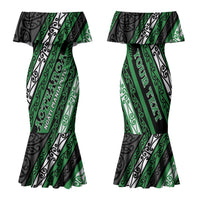 Personalised Aotearoa Ngati Maniapoto Family Matching Mermaid Dress and Hawaiian Shirt New Zealand Maori Tribal Fern Pattern DT05 Mom's Dress Green - Polynesian Pride
