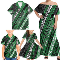 Personalised Aotearoa Ngati Maniapoto Family Matching Off Shoulder Maxi Dress and Hawaiian Shirt New Zealand Maori Tribal Fern Pattern DT05 - Polynesian Pride
