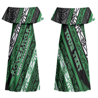 Personalised Aotearoa Ngati Maniapoto Family Matching Off Shoulder Maxi Dress and Hawaiian Shirt New Zealand Maori Tribal Fern Pattern DT05 Mom's Dress Green - Polynesian Pride
