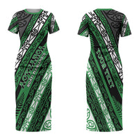 Personalised Aotearoa Ngati Maniapoto Family Matching Short Sleeve Bodycon Dress and Hawaiian Shirt New Zealand Maori Tribal Fern Pattern DT05 Mom's Dress Green - Polynesian Pride