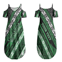 Personalised Aotearoa Ngati Maniapoto Family Matching Summer Maxi Dress and Hawaiian Shirt New Zealand Maori Tribal Fern Pattern DT05 Mom's Dress Green - Polynesian Pride