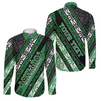 Personalised Aotearoa Ngati Maniapoto Family Matching Summer Maxi Dress and Hawaiian Shirt New Zealand Maori Tribal Fern Pattern DT05 Dad's Shirt - Long Sleeve Green - Polynesian Pride