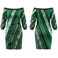 Personalised Aotearoa Ngati Raukawa Couples Matching Off The Shoulder Long Sleeve Dress and Long Sleeve Button Shirt New Zealand Maori Tribal Fern Pattern