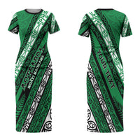 Personalised Aotearoa Ngati Raukawa Couples Matching Short Sleeve Bodycon Dress and Long Sleeve Button Shirt New Zealand Maori Tribal Fern Pattern DT05 - Polynesian Pride