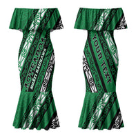 Personalised Aotearoa Ngati Raukawa Family Matching Mermaid Dress and Hawaiian Shirt New Zealand Maori Tribal Fern Pattern DT05 Mom's Dress Green - Polynesian Pride