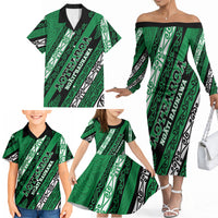 Personalised Aotearoa Ngati Raukawa Family Matching Off The Shoulder Long Sleeve Dress and Hawaiian Shirt New Zealand Maori Tribal Fern Pattern DT05 - Polynesian Pride