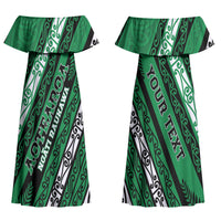 Personalised Aotearoa Ngati Raukawa Family Matching Off Shoulder Maxi Dress and Hawaiian Shirt New Zealand Maori Tribal Fern Pattern DT05 Mom's Dress Green - Polynesian Pride