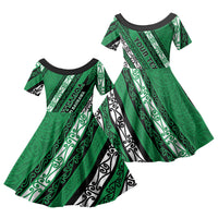Personalised Aotearoa Ngati Raukawa Family Matching Off Shoulder Maxi Dress and Hawaiian Shirt New Zealand Maori Tribal Fern Pattern DT05 Daughter's Dress Green - Polynesian Pride