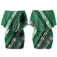 Personalised Aotearoa Ngati Raukawa Family Matching Off Shoulder Short Dress and Hawaiian Shirt New Zealand Maori Tribal Fern Pattern DT05 Mom's Dress Green - Polynesian Pride