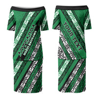 Personalised Aotearoa Ngati Raukawa Family Matching Puletasi and Hawaiian Shirt New Zealand Maori Tribal Fern Pattern DT05 Mom's Dress Green - Polynesian Pride