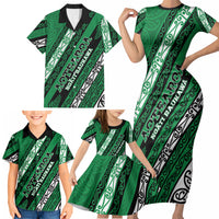 Personalised Aotearoa Ngati Raukawa Family Matching Short Sleeve Bodycon Dress and Hawaiian Shirt New Zealand Maori Tribal Fern Pattern DT05 - Polynesian Pride
