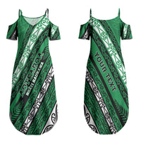Personalised Aotearoa Ngati Raukawa Family Matching Summer Maxi Dress and Hawaiian Shirt New Zealand Maori Tribal Fern Pattern DT05 Mom's Dress Green - Polynesian Pride