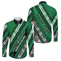Personalised Aotearoa Ngati Raukawa Family Matching Summer Maxi Dress and Hawaiian Shirt New Zealand Maori Tribal Fern Pattern DT05 Dad's Shirt - Long Sleeve Green - Polynesian Pride
