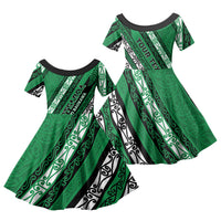Personalised Aotearoa Ngati Raukawa Family Matching Summer Maxi Dress and Hawaiian Shirt New Zealand Maori Tribal Fern Pattern DT05 Daughter's Dress Green - Polynesian Pride