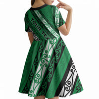 Personalised Aotearoa Ngati Raukawa Kid Short Sleeve Dress New Zealand Maori Tribal Fern Pattern DT05 - Polynesian Pride