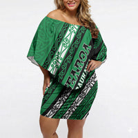 Personalised Aotearoa Ngati Raukawa Off Shoulder Short Dress New Zealand Maori Tribal Fern Pattern DT05 Women Green - Polynesian Pride