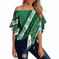 Personalised Aotearoa Ngati Raukawa Off Shoulder Wrap Waist Top New Zealand Maori Tribal Fern Pattern DT05 - Polynesian Pride