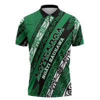 Personalised Aotearoa Ngati Raukawa Zipper Polo Shirt New Zealand Maori Tribal Fern Pattern DT05 Green - Polynesian Pride