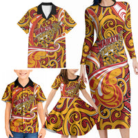 Custom Aotearoa Waikato Tainui Family Matching Long Sleeve Bodycon Dress and Hawaiian Shirt Maori Tribal Pattern Koru Motif DT05 - Polynesian Pride
